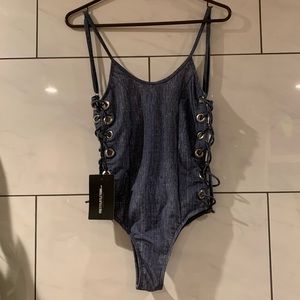 Denim Design One-piece Swimsuit🩱(1)